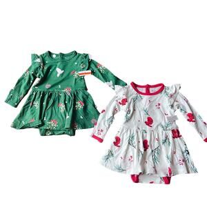 New Kyte Baby Girl's Holiday Bodysuit Twirl Dresses with Mittens - 0-3 months